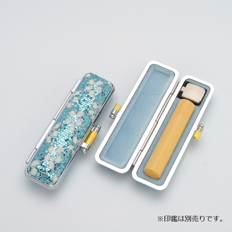 印鑑ケース きらめきラメケース/花柄 ブルー (10.5-12.0mm)