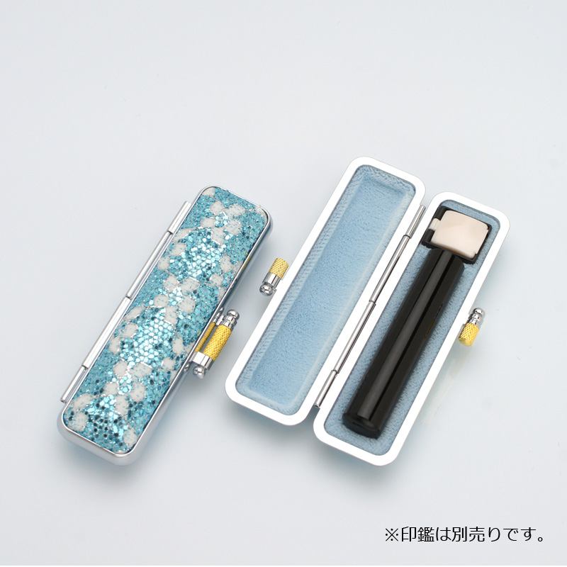 印鑑ケース きらめきラメケース/花柄 ブルー (10.5-12.0mm)