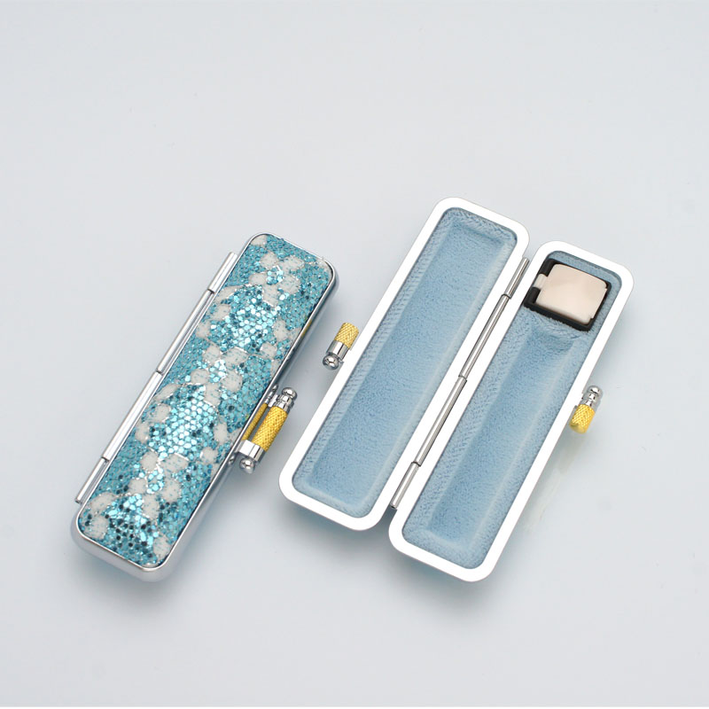 印鑑ケース きらめきラメケース/花柄 ブルー (10.5-12.0mm)