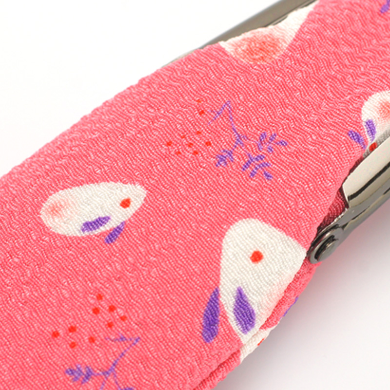 印鑑ケース お財布タイプ 縦入れ用・雪うさぎ柄(桃) (対応印鑑:10.5mm-16.5mm)