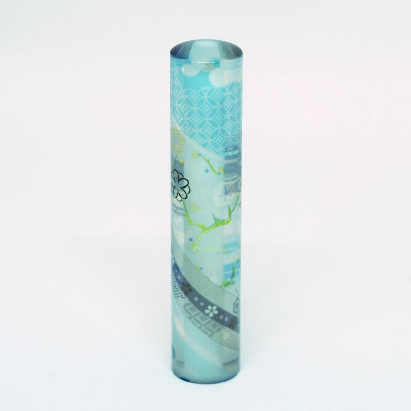 印鑑・ケースセット 和(なごみ)ざいくプレミアム 花おび 青/朱色印面/12.0mm WB-77