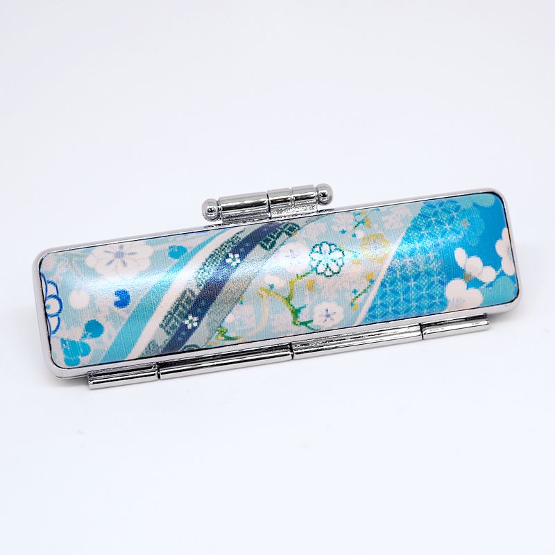 印鑑・ケースセット 花おび 青/朱色印面 (印材：12.0mm ケース