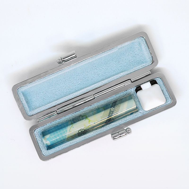 印鑑・ケースセット 和(なごみ)ざいくプレミアム 花おび 青/朱色印面/12.0mm WB-77