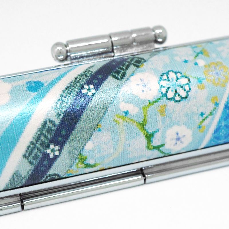印鑑・ケースセット 和(なごみ)ざいくプレミアム 花おび 青/朱色印面/12.0mm WB-77