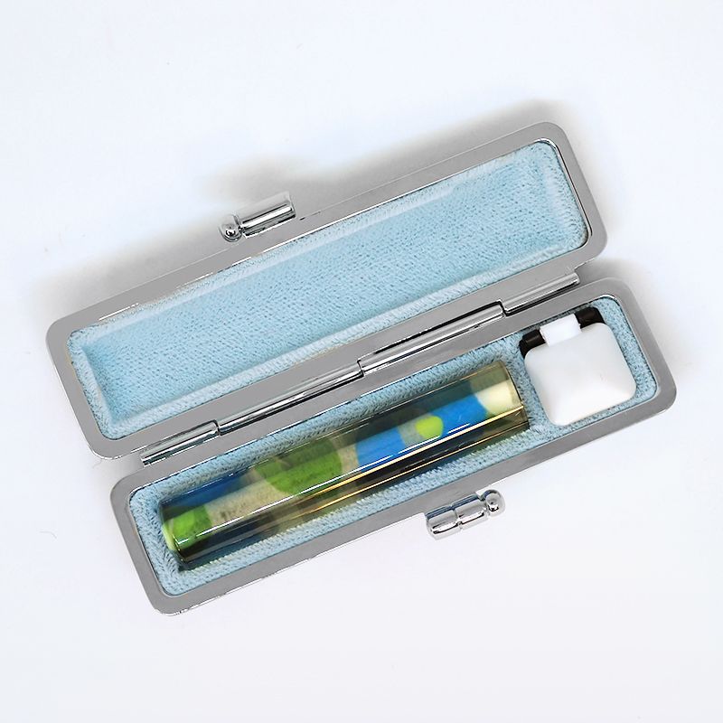 印鑑・ケースセット 和(なごみ)ざいくプレミアム 椿あそび 青/朱色印面/12.0mm WB-80