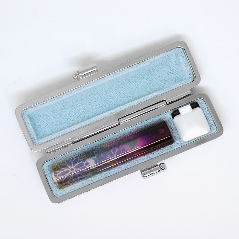 印鑑・ケースセット 和(なごみ)ざいくプレミアム 花火菊 紫/朱色印面/12.0mm WB-81