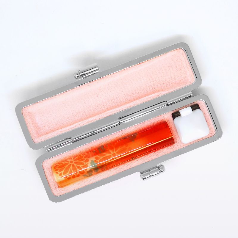 印鑑・ケースセット 和(なごみ)ざいくプレミアム 花火菊 赤/朱色印面/12.0mm WR-89