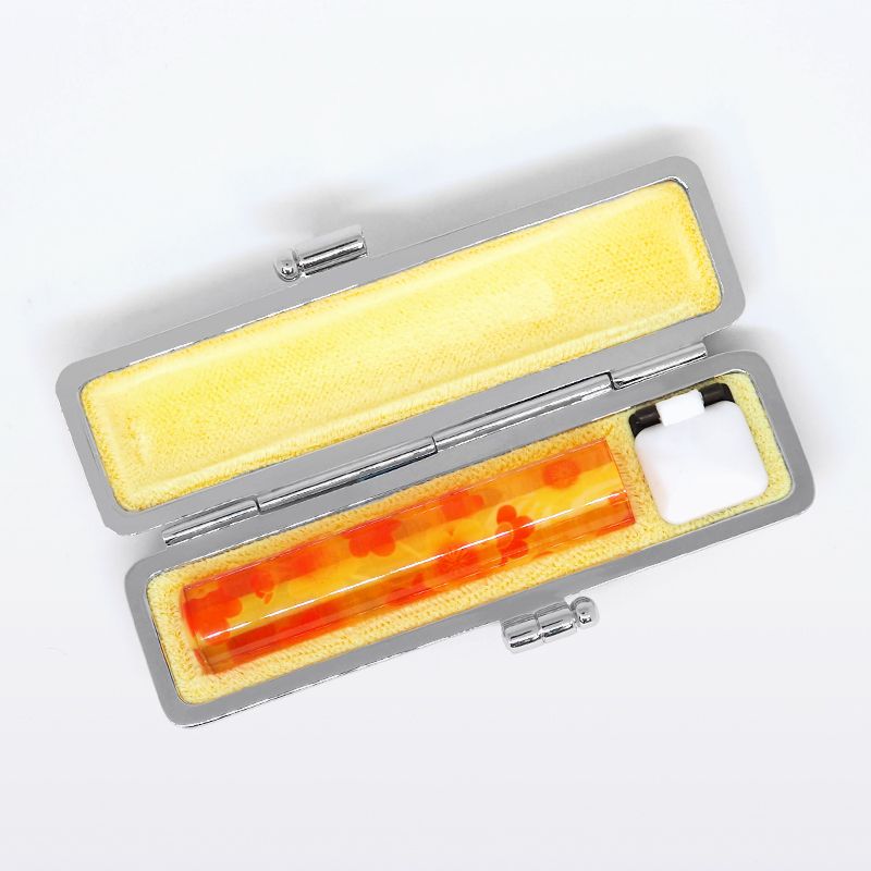 印鑑・ケースセット 和(なごみ)ざいくプレミアム 桜流水 黄/朱色印面/12.0mm WY-95