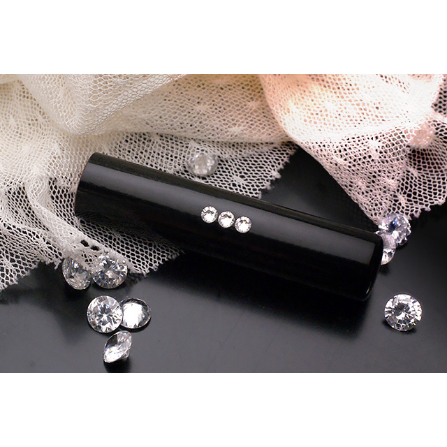 黒水牛＋クリスタルボール付き　12mm・15mm　２本セット　お名前彫ります 銀行印 スリーストーンクリスタル 黒水牛 12.0mm 女性用 銀行印